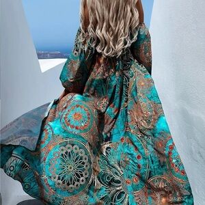 Elegant Teal and Orange Women's Dress